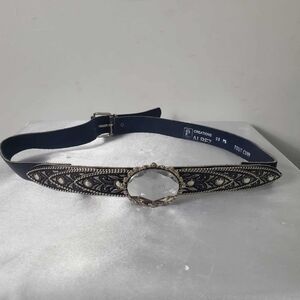 Vintage Blue Silver with Front Crystal Accent Leather Belt